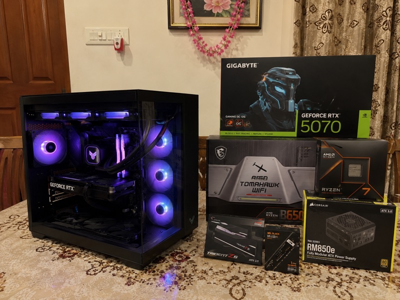 A custom PC built at a customer’s home in Chennai, alongside the components used
